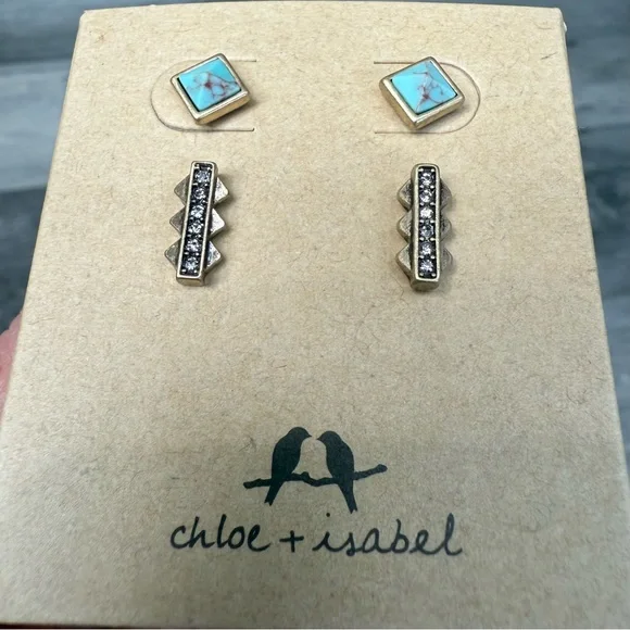 Chloe + Isabel Earrings Set | Turquoise & Crystal Studs | Nickel Free | NWT - Picture 6 of 6